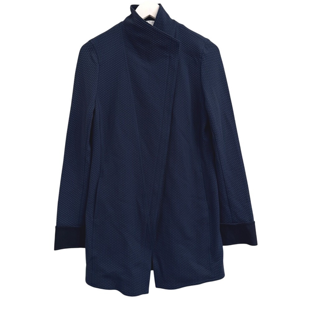 Akris Punto Honeycomb Zip Jacket Women's 10 Navy Blue Asymmetric Coat Classic